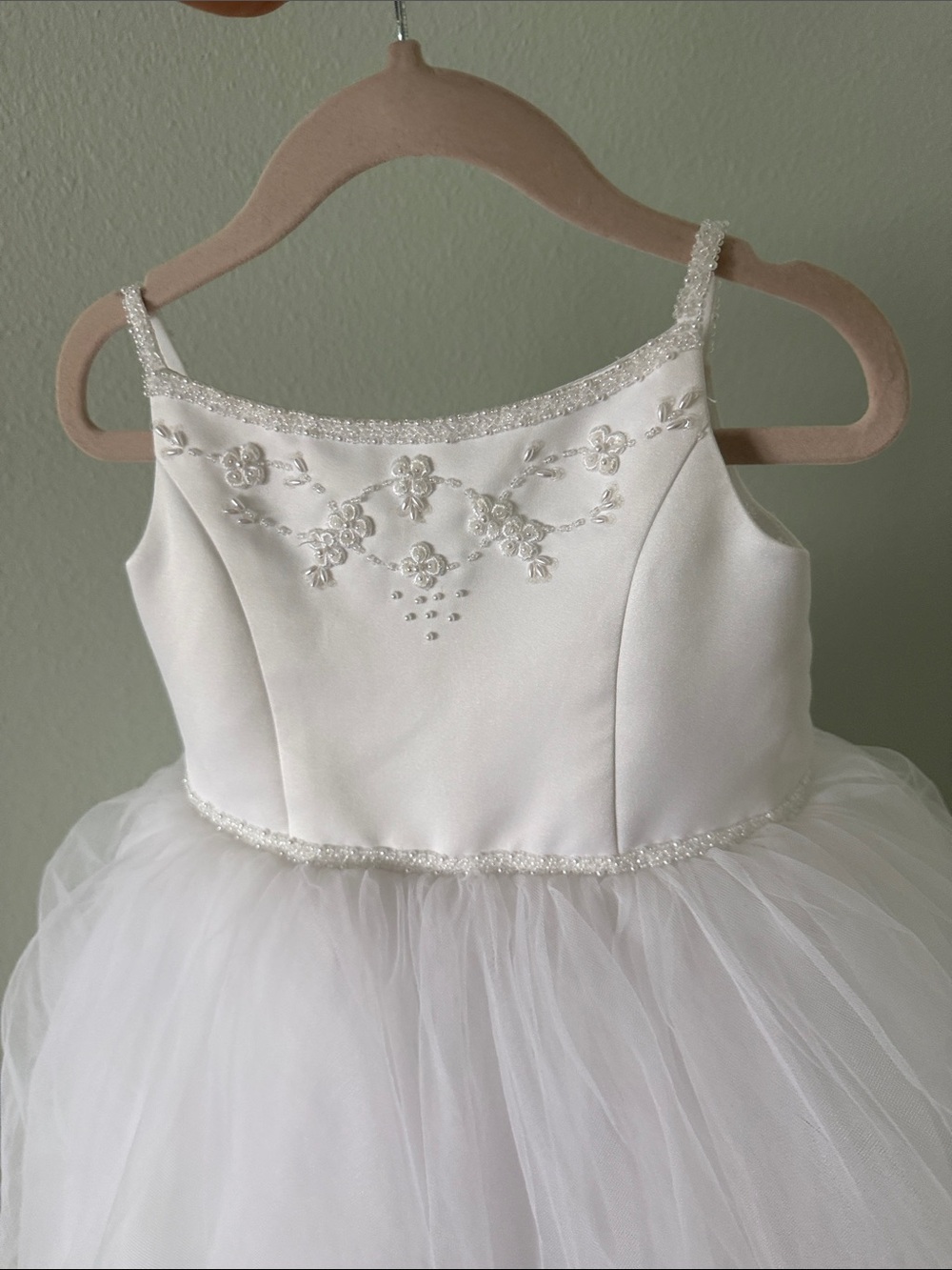 David’s Bridal Michelangelo Flower Girl Dress White Ivory Embroidered Tulle 2T - Picture 11 of 16